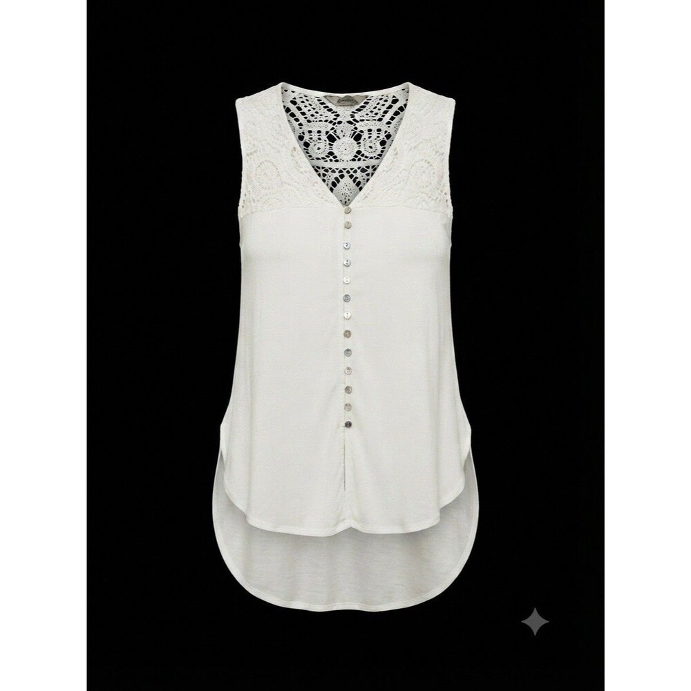 Gimmicks BKE White Crochet Lace Button Front Tank Top Size L High-Low Hem
